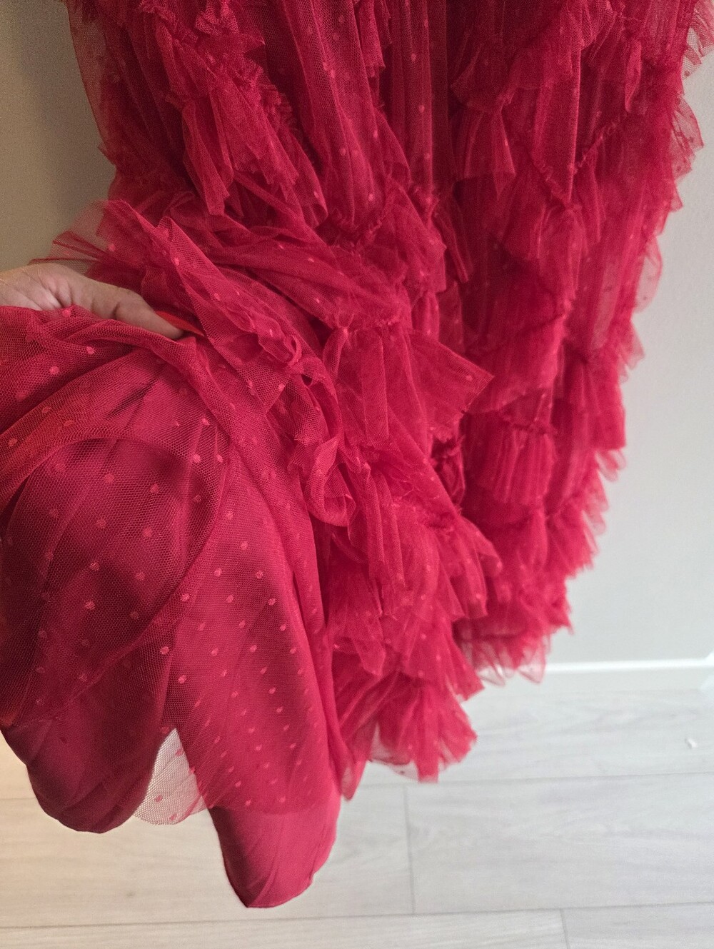 Red Ruffle Lace Maxi Dress SIZE MEDIUM - Picture 4 of 8